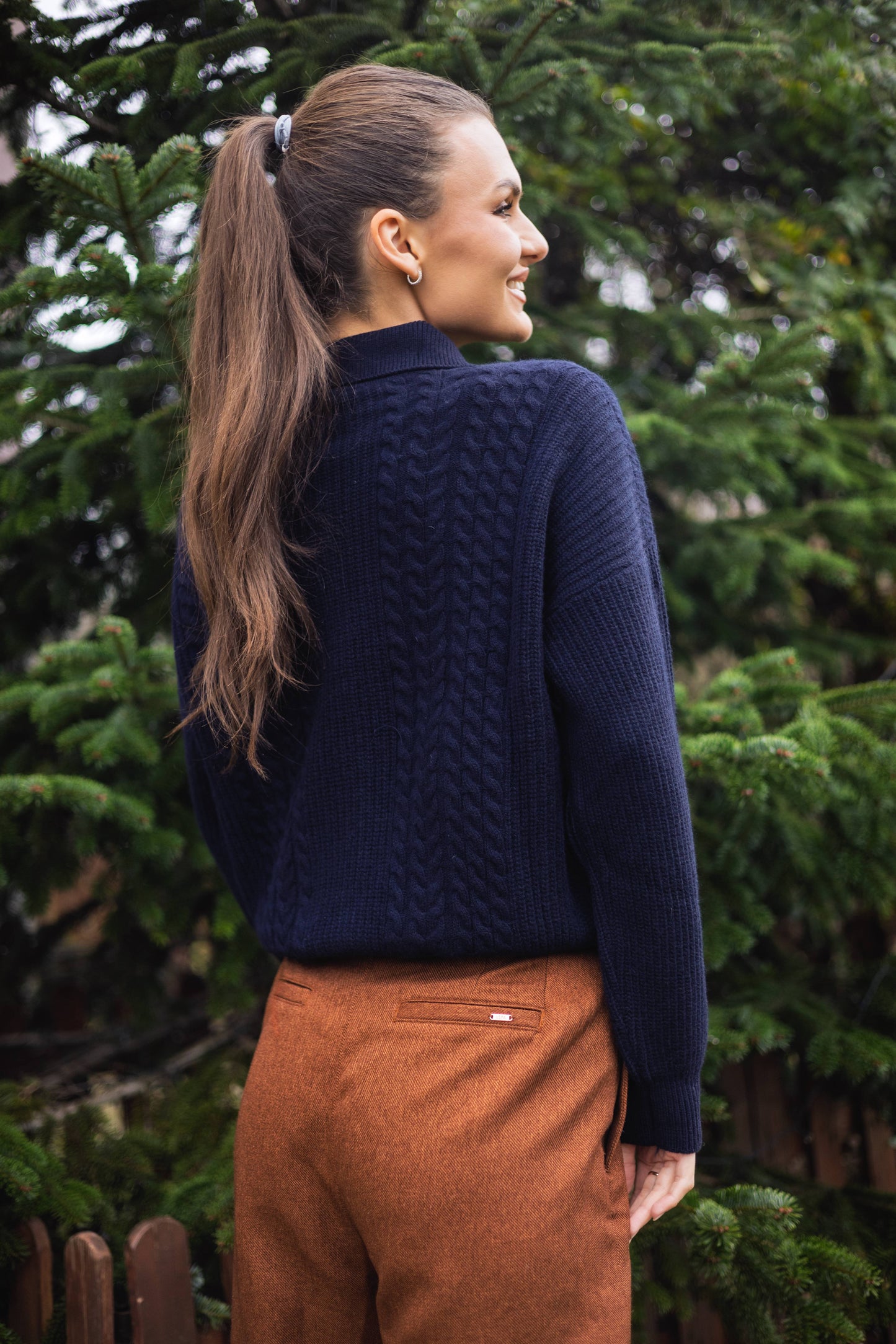 Cardigan cu guler polo si torsade – Cashmere Blend