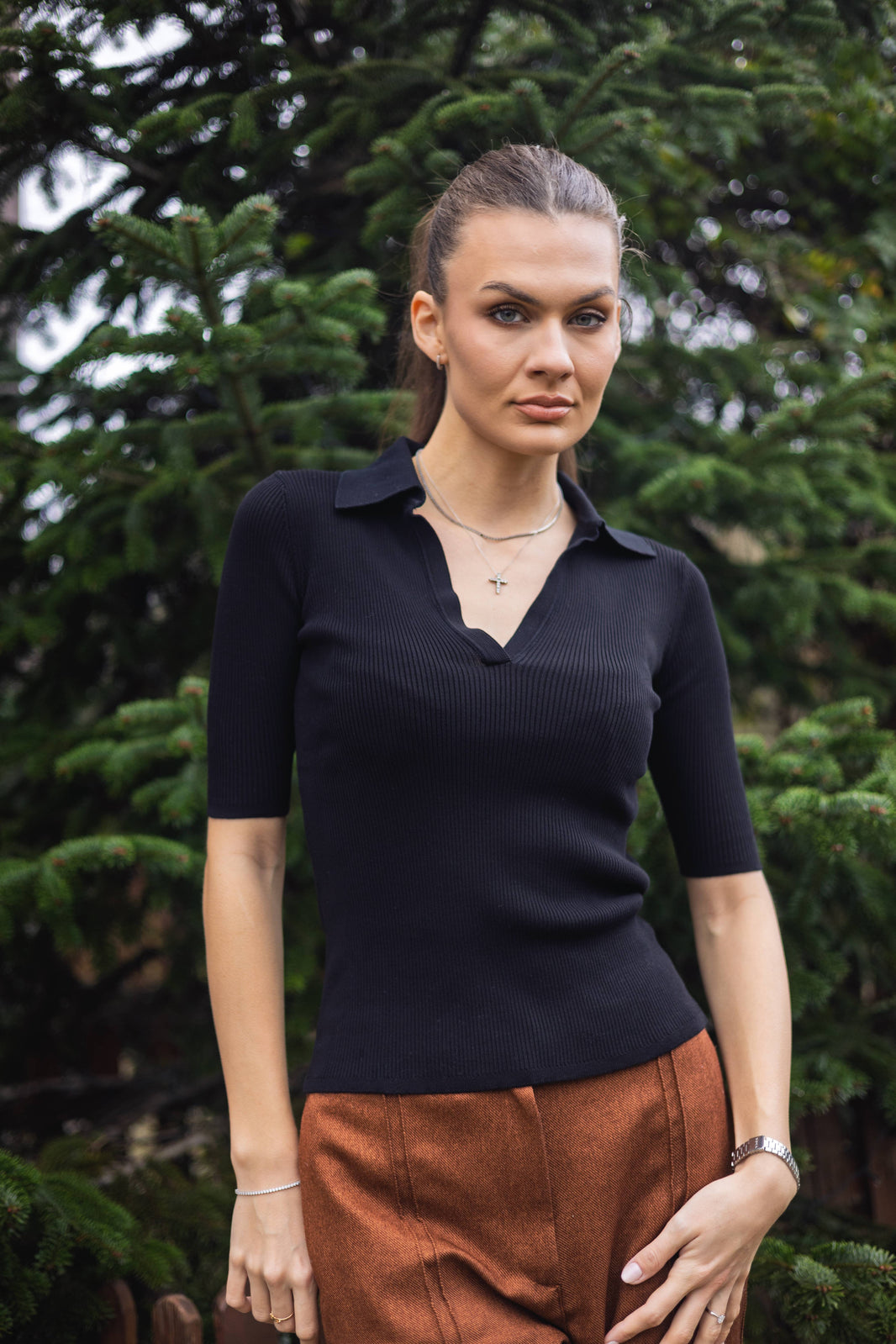 Polo tricotat din bumbac fin