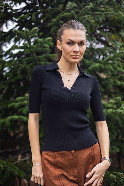 Polo tricotat din bumbac fin